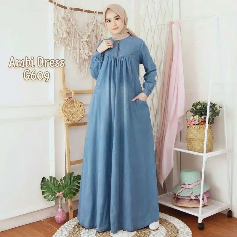 bisa cod/gamis jeans terbaru 2021/gamis kekinian 2021
