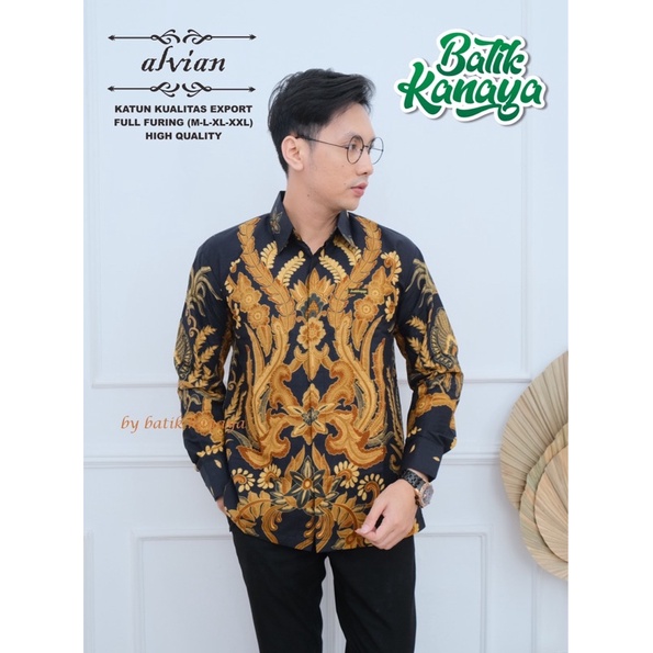 ALVIAN Kemeja Batik Pria Berlapis furing Bahan Katun Berkualitas Ekspor by kanaya