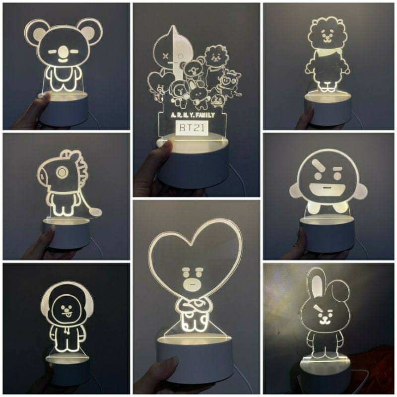 LAMPU 3D LED BTS BT21 / LAMPU 3D BTS ARMY / LAMPU HIAS KOREA MURAH / ARMY LAMP