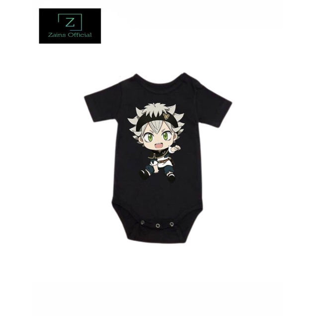 Kaos baju bayi jumper baby kids pendek ANIME MANGA BLACK CLOVER ASTA BANTENG HITAM tulisan usia 0 1 