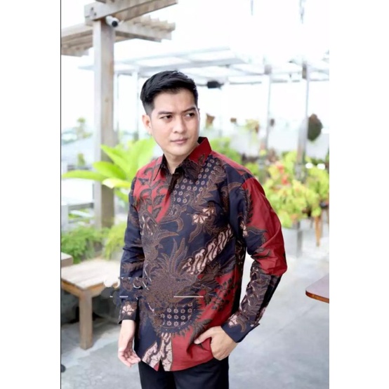 Atasan Pria baju batik katun primissima halus lengan panjang lapis furing