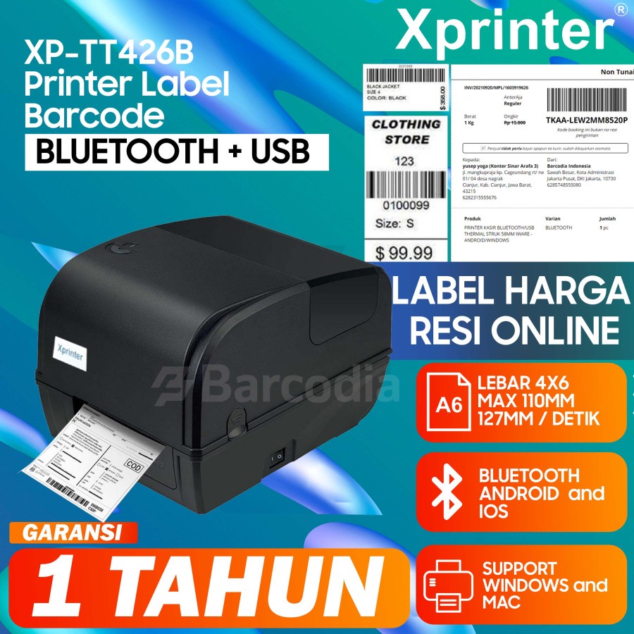 Printer Barcode Xprinter XP-TT426B Printer Label Thermal Transfer &amp; Direct BLUETOOTH