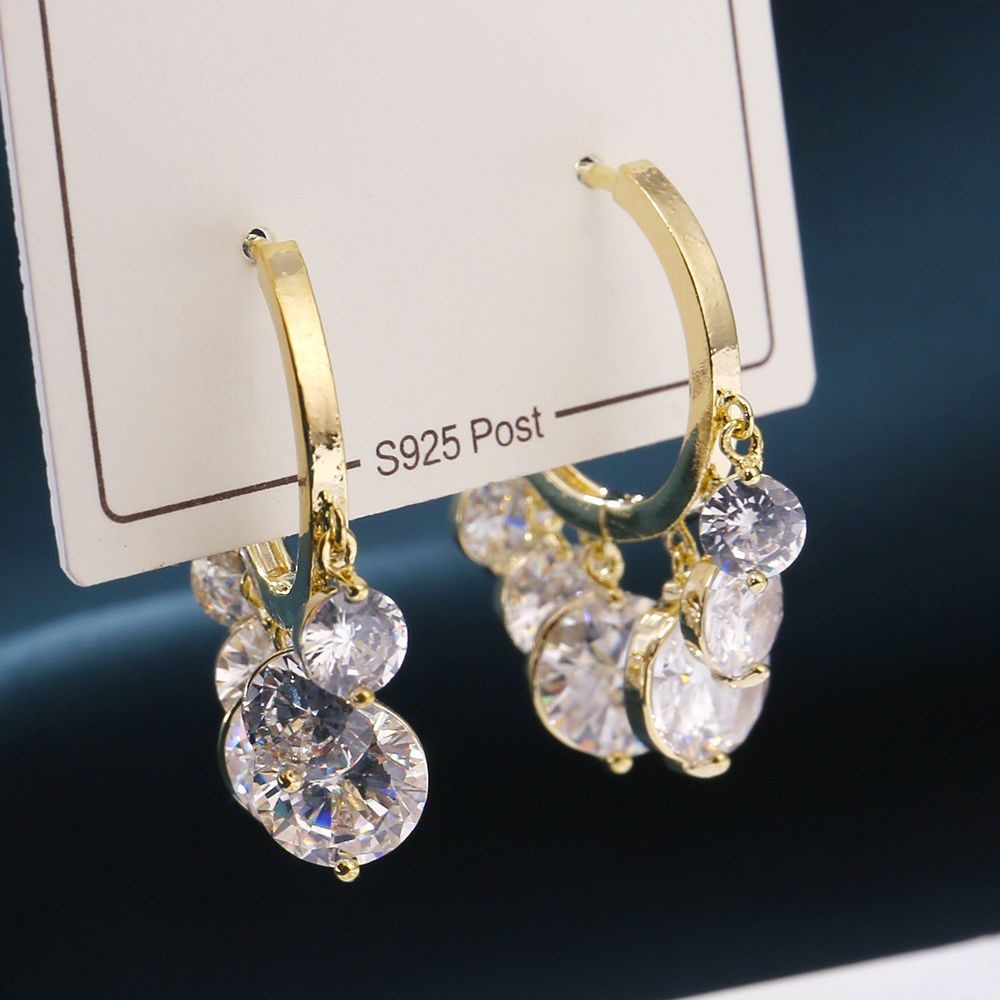 Anting Hoop Zircon Warna-Warni Bahan Tembaga Gaya Korea Untuk Wanita