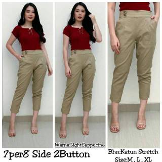  Celana  Wanita  7per8 Side 2Button Celana  Panjang Import 