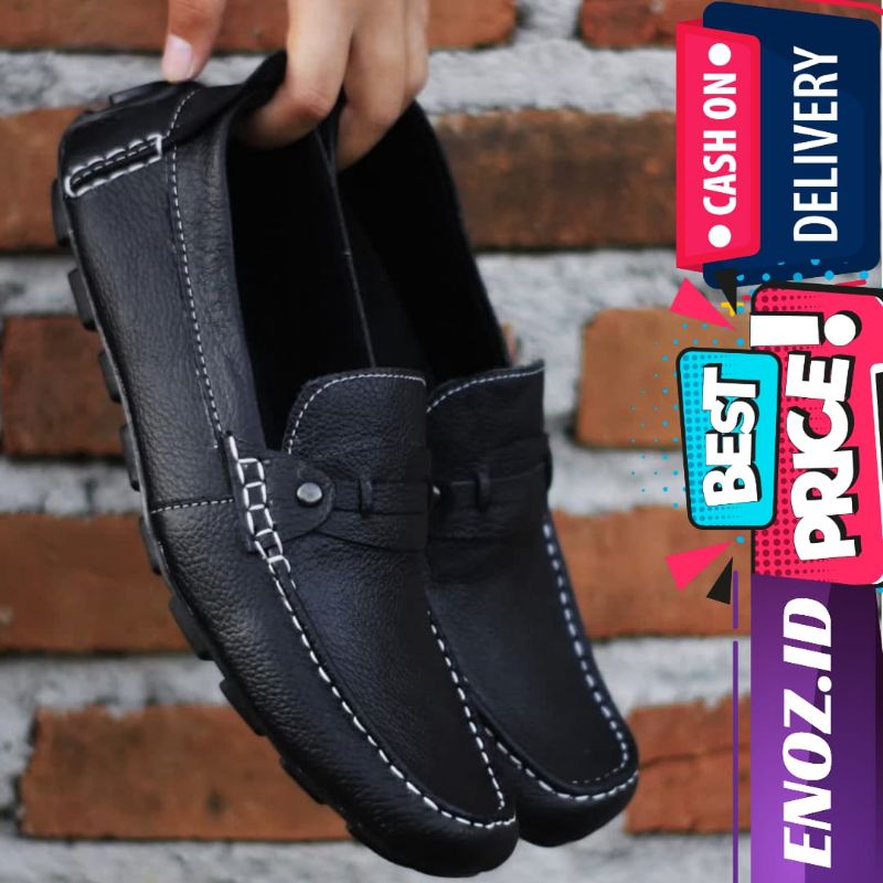 ENOZ X CORREA - Sepatu Slop Loafers Casual Kasual Pria Slip on Selop Formal Kerja Kulit Asli Murah Street Walk Solop Moccasin Gaya Sepatu Casual Pansus Cowo Keren Trendy Pesta Kekinian