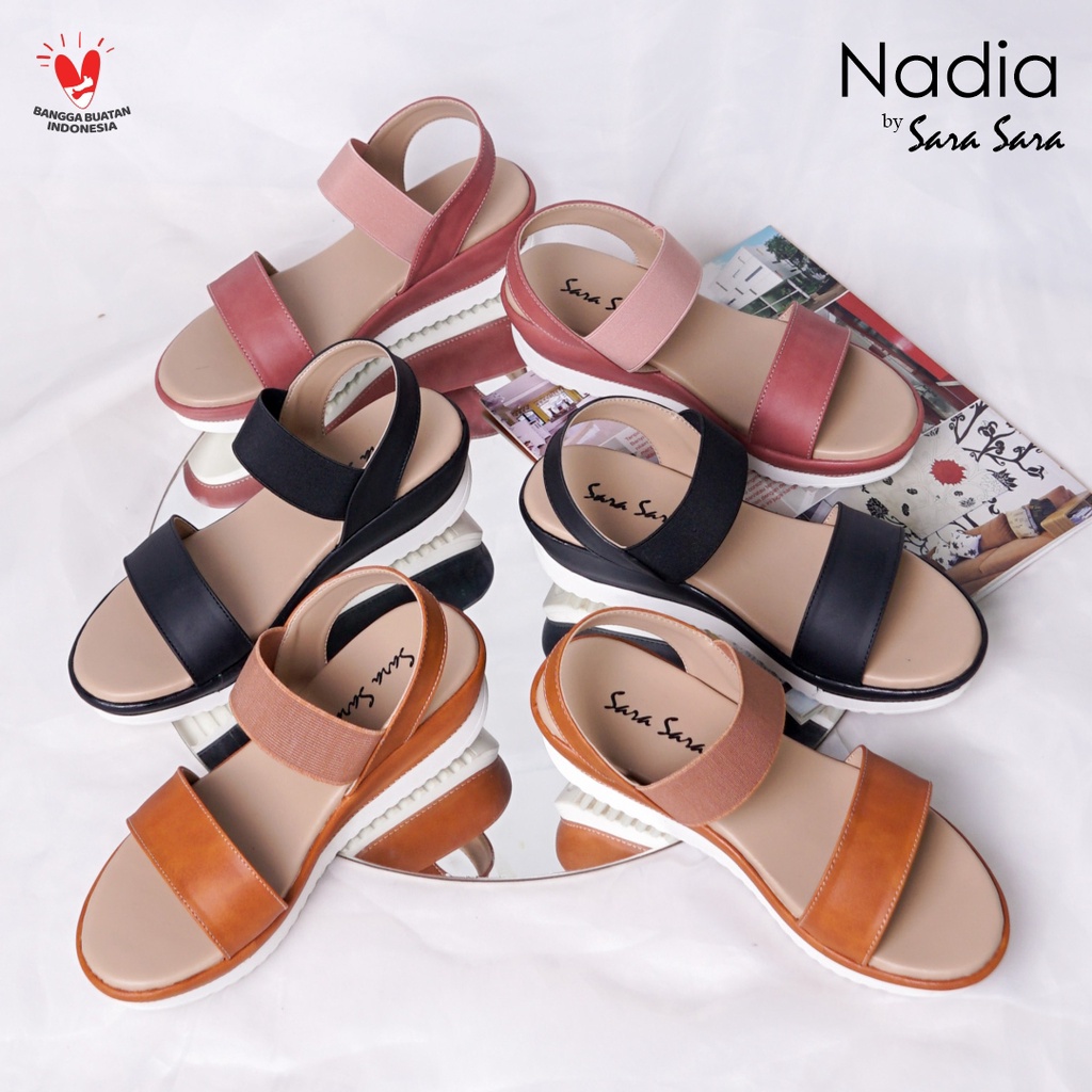 Sara Sara NADIA Sandal wedges wanita back strap casual sendal tali cewek hak 5 cm kekinian