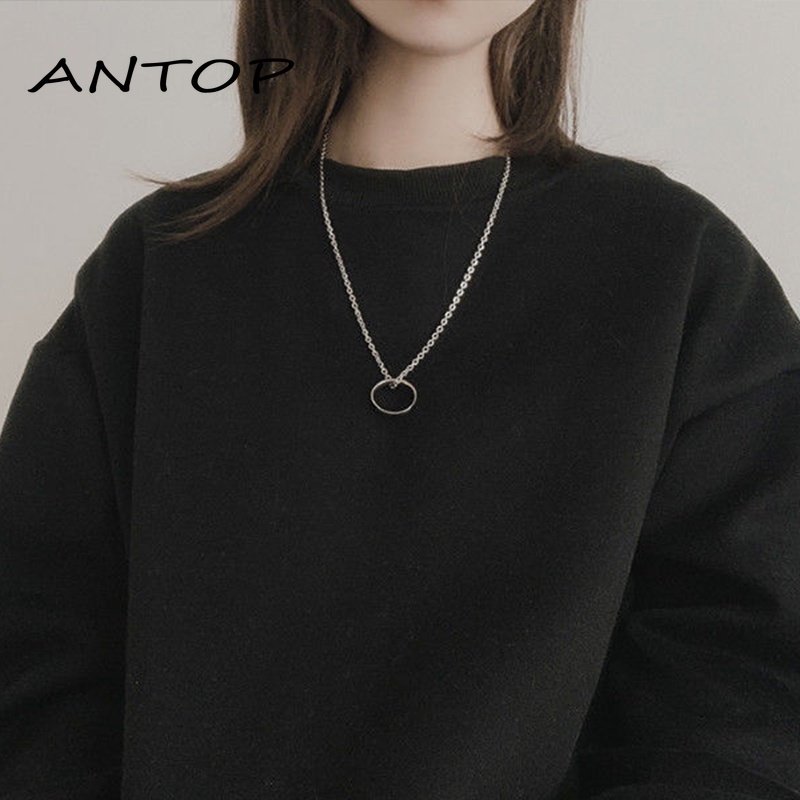 Kalung Baja Titanium Gaya Hip Hop Untuk Pria Dan Wanita Kalung Liontin Cincin Bulat  ANTOP