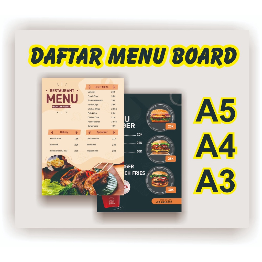 

Papan menu makanan dan minuman mdf 3mm