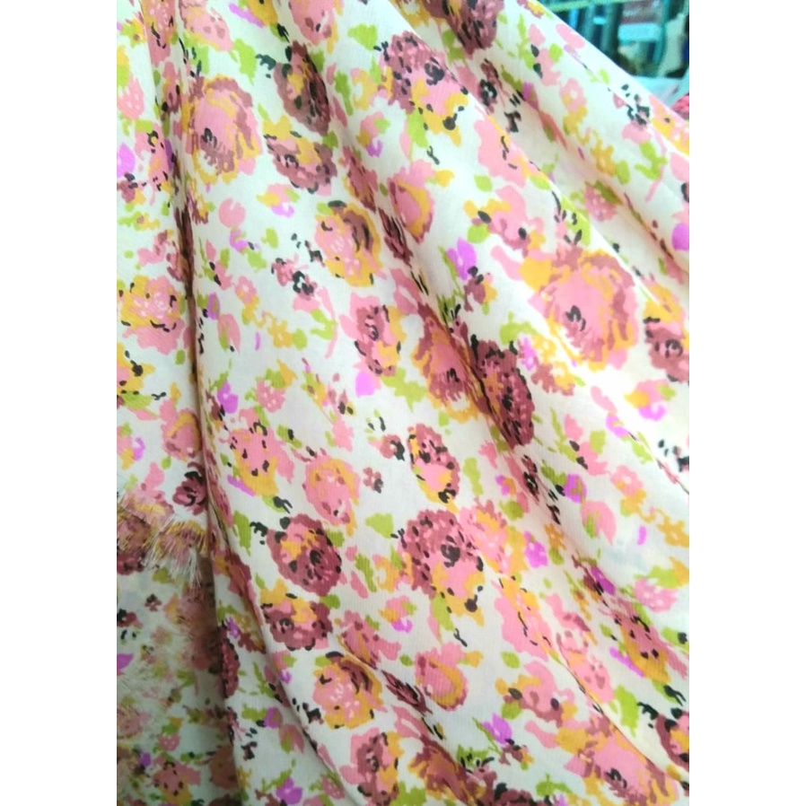 Kain Organza Motif Bunga Print Chiffon Fine Sifon