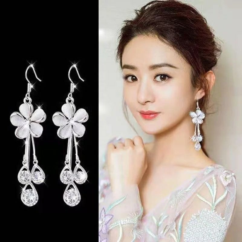 Anting Wanita Tusuk Gantung Bunga Mutiara Korea Anting Hijab Aksesoris Fashion