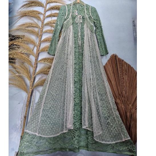 4.4 MALL Gamis Brokat Tile Set Rompi / Gamis Brukat Set Outer / Gamis Syakila Premium Kombinasi Bruk