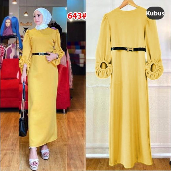 Maxi Scuba 643#/longdress muslim scuba full + belt H hitam/ Fashion Wanita/ OOTD Cewek Murah