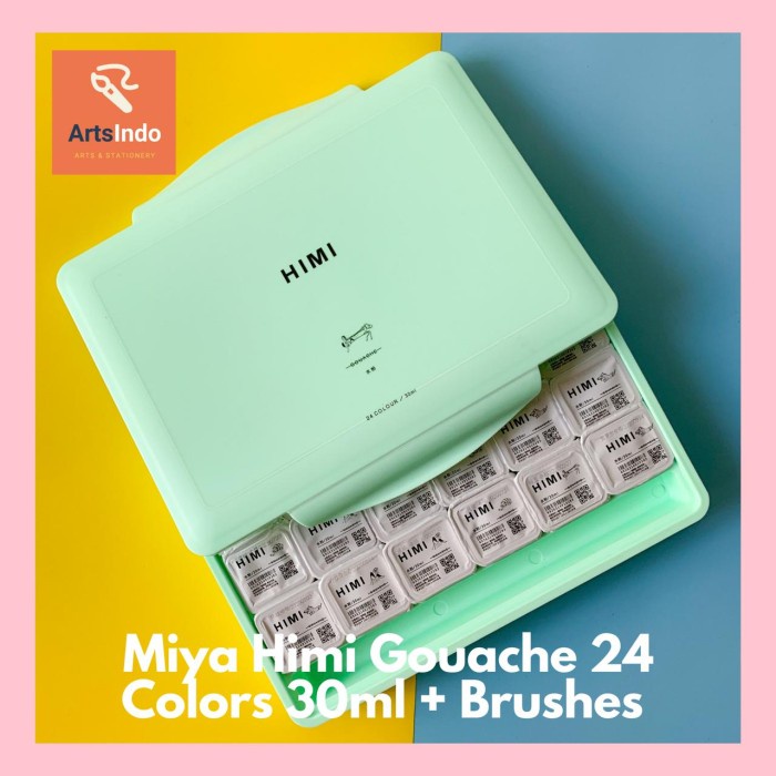 

(TERLARIS) Miya Himi Gouache 24 Colors 30ml + Free 3pcs Little Bird Brushes - Green