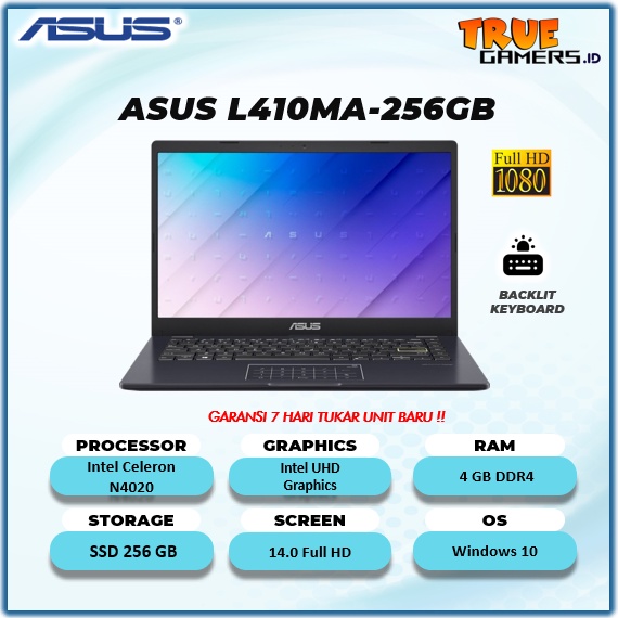 Laptop Asus Vivobook L510MA & L410MA & E210 N4020 Win10+OFF3651YR 5.6FHD & 14.0 FHD 4GB-128ssd(NUMPAD)-L410MA 256GB