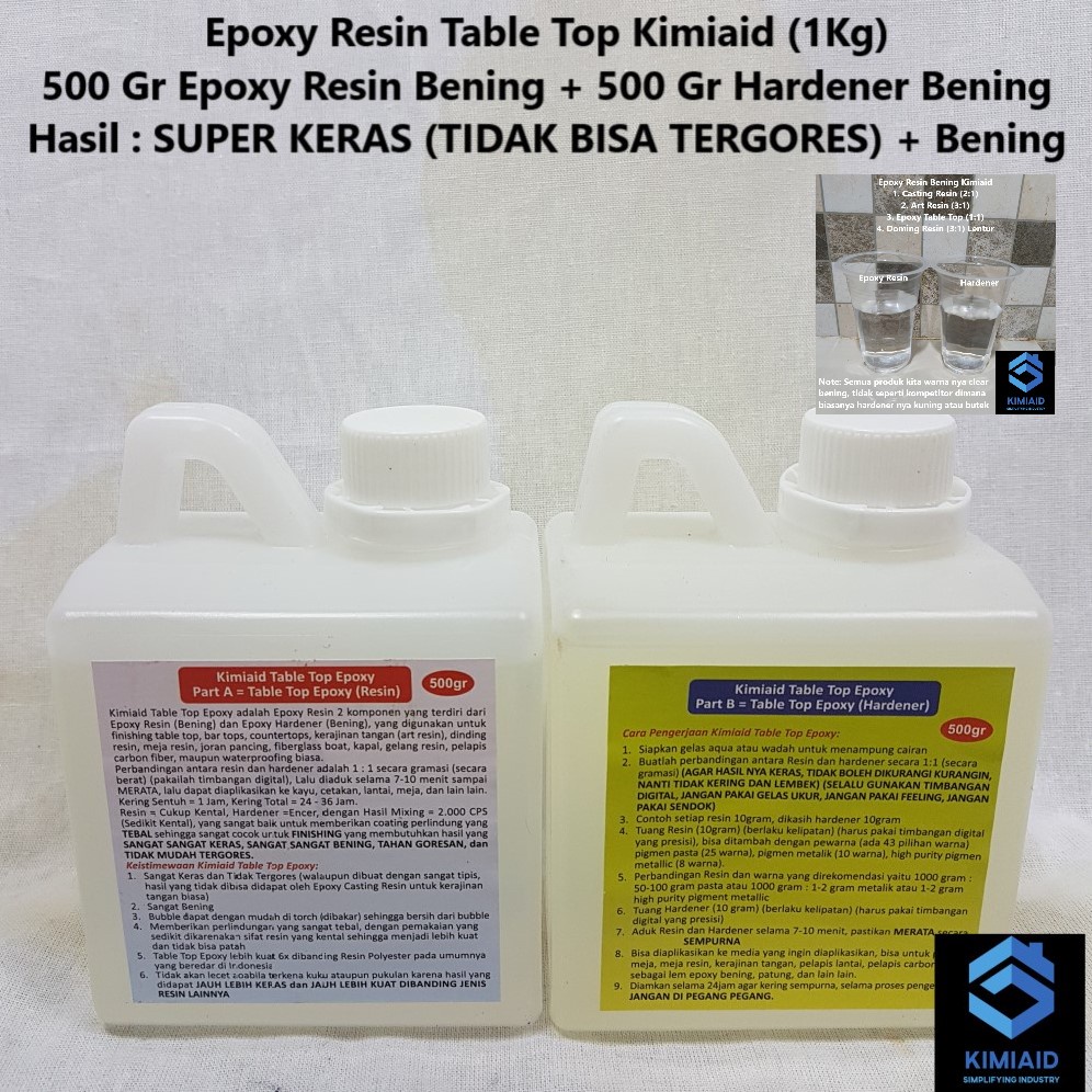 Epoxy Resin Table Top - 1 Kg -  Resin Bening - Resin Lycal - Fiberglass - Resin Meja - Resin Kapal