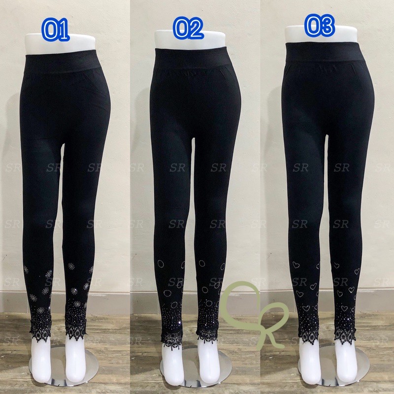 Legging Import Wanita Kombinasi Renda Bling Motek Import Premium Quality