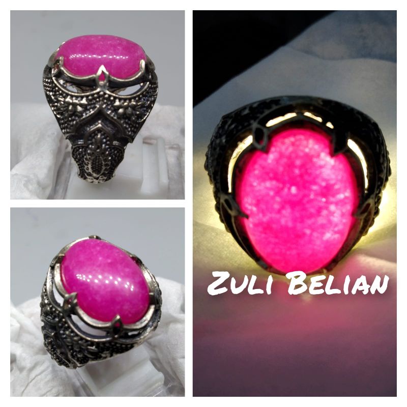 Cincin batu akik giok merah muda