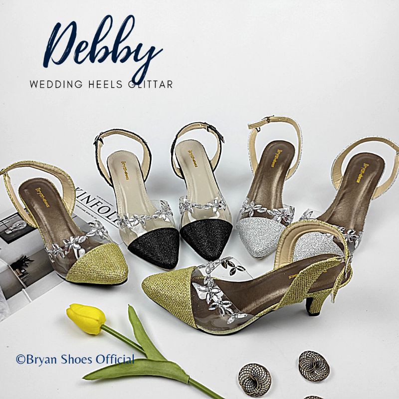 Bryan Debby Heels Pesta Glitter Mote Tears Drop Runcing Jumbo Bigsize Oversize 36-40 41 42 43 Cantik