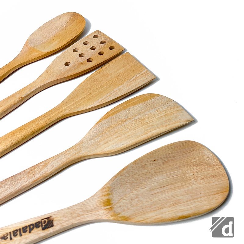 DADALALA (1 Set Isi 5) Spatula / Sodet Kayu Panjang 35 Cm Bahan Kayu Mahoni Anti Lengket Bisa Untuk Masak dan Souvenir