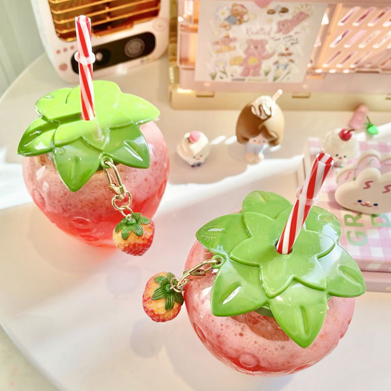 500ml strawberry straw cup plastic cup cute female handy milk tea cup portable water cup OW