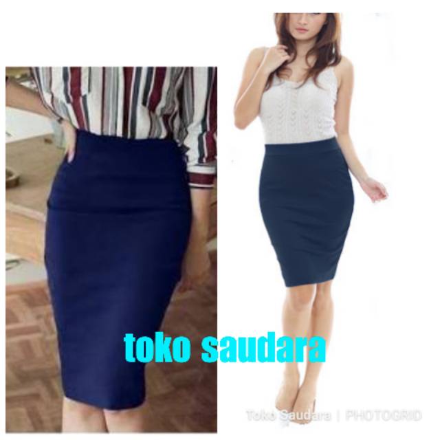 Rok span formal pendek navy/biru dongker