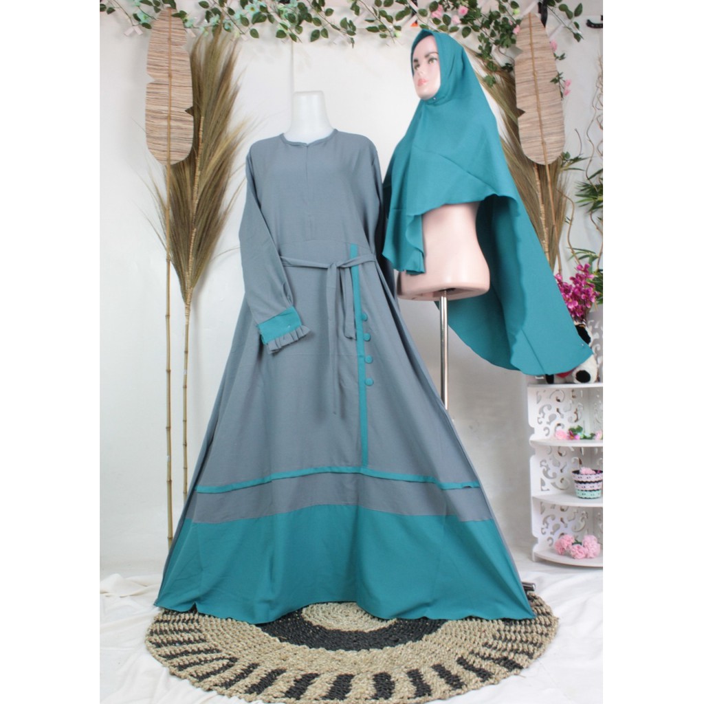 Set Khimar gamis yasmin Nerisha Kancing 4 lis sisi size xl