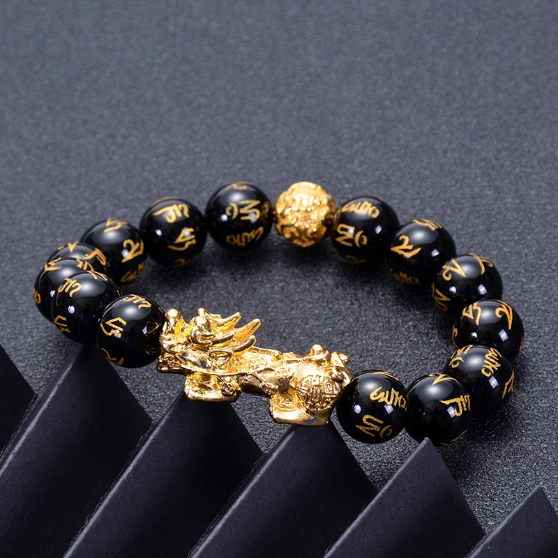 Feng Shui Pixiu Hitam Obsidian Kekayaan Gelang Pasangan Beruntung Gelang Keberuntungan Perhiasan Hadiah 815B3