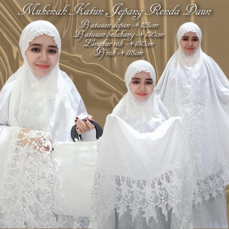 Mukena Dewasa Mukena Katun Putih Jepang Full Bordir Renda Daun