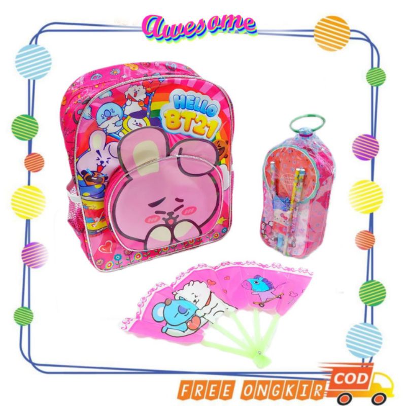 Tas Anak Bonus Tas Sekolah Anak , Tas Ransel BT21 Tas bts , Tas Ransel Anak Perempuan