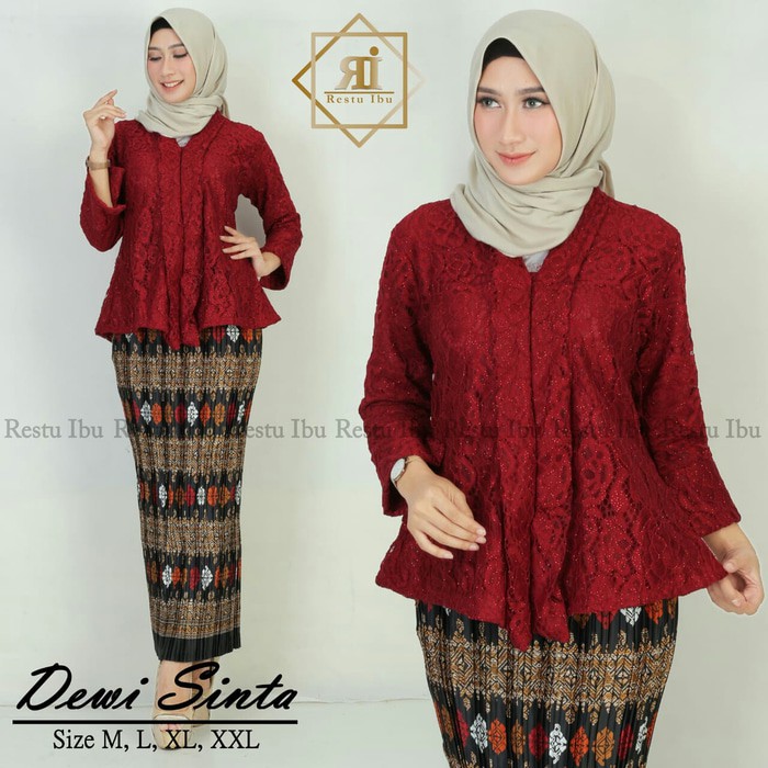 Kebaya Floy brokat Rok Plisket Bahan Katun Batik Silk Original/kebaya floy dewi sinta