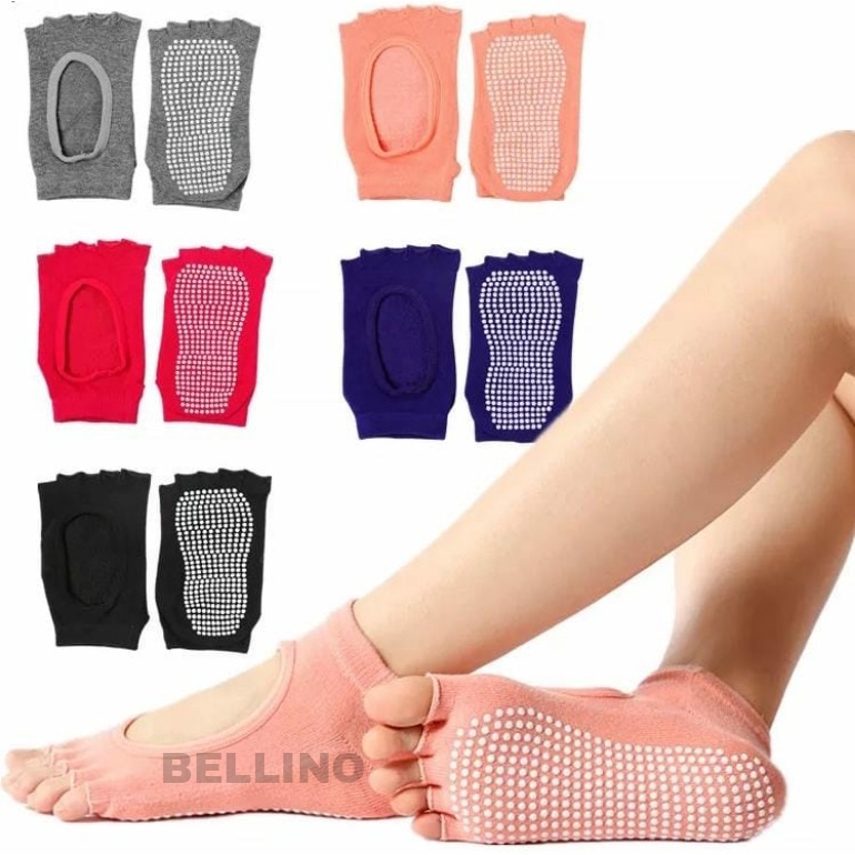 Kaos Kaki Yoga Senam Pilates Ballet Gym Open Finger Import Kaos Kaki Wanita 5 Jari Anti Licin Model Jari Terbuka Kaus Kaki Cewek Yoga Anti Slip Jari Terpisah Kos Kaki