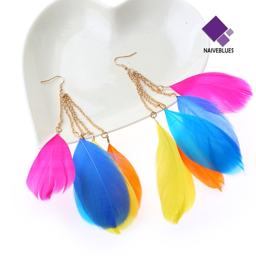 Anting Kait Juntai Panjang Handmade Warna Kontras Gaya Bohemian Untuk Wanita