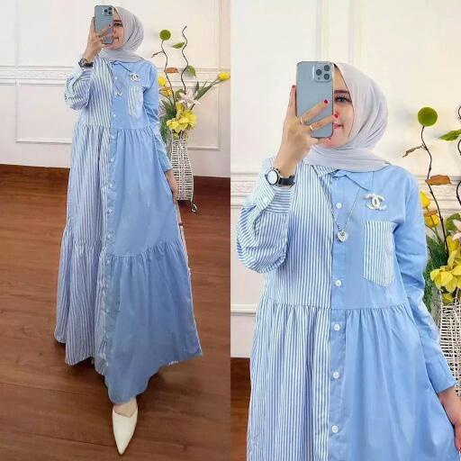 Dress Garis Garis / Belvina Dress / Dress Salur / Dress Katun / Dress Terbaru / Dress Terlaris / Dress kekinian /Dress Muslim / Dress Muslim Terbaru / Dress Muslim Busui / Dress Casual