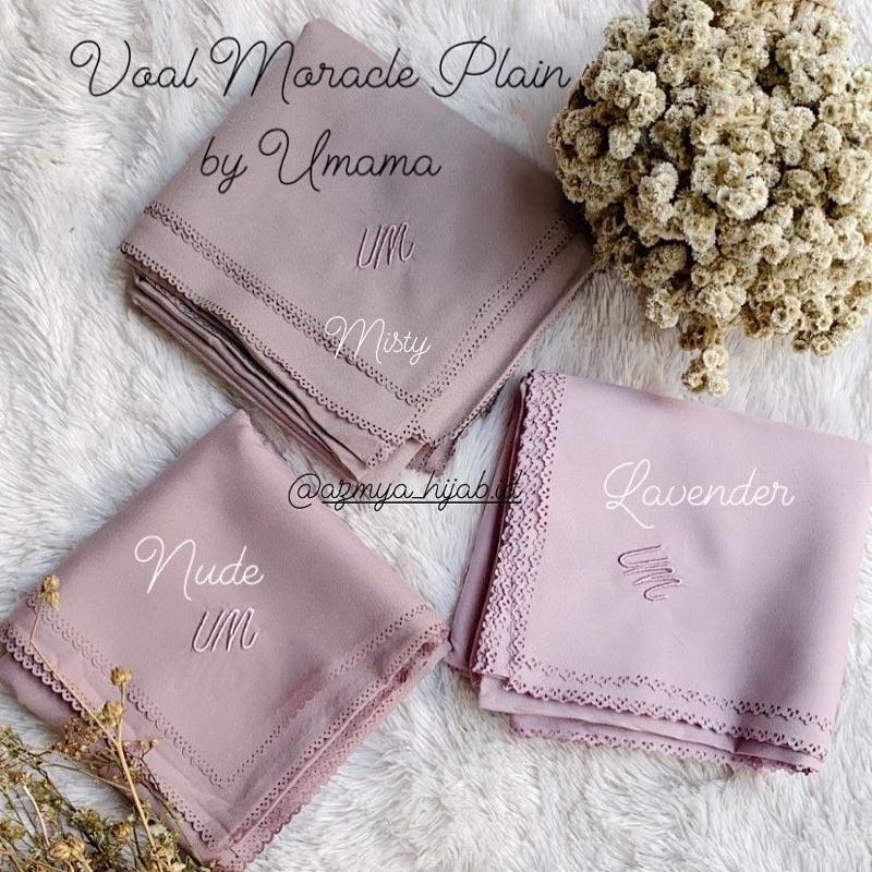 VOAL MIRACLE PLAIN by Umama Jilbab Segiempat Part 1  - Logo Bordir Metal BESI 100+ Warna Pastel