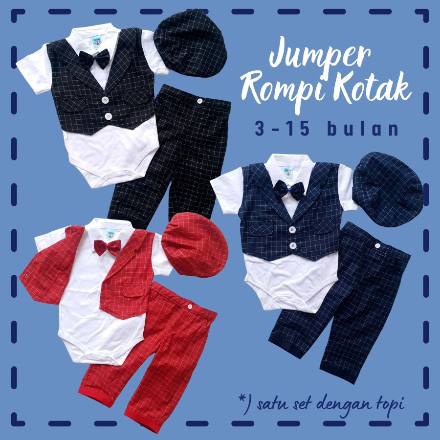 Jumper Kerah Pesta Bayi Laki Cowok Rompi Kotak Dasi Celana Panjang allsize usia umur 3 - 12 bulan