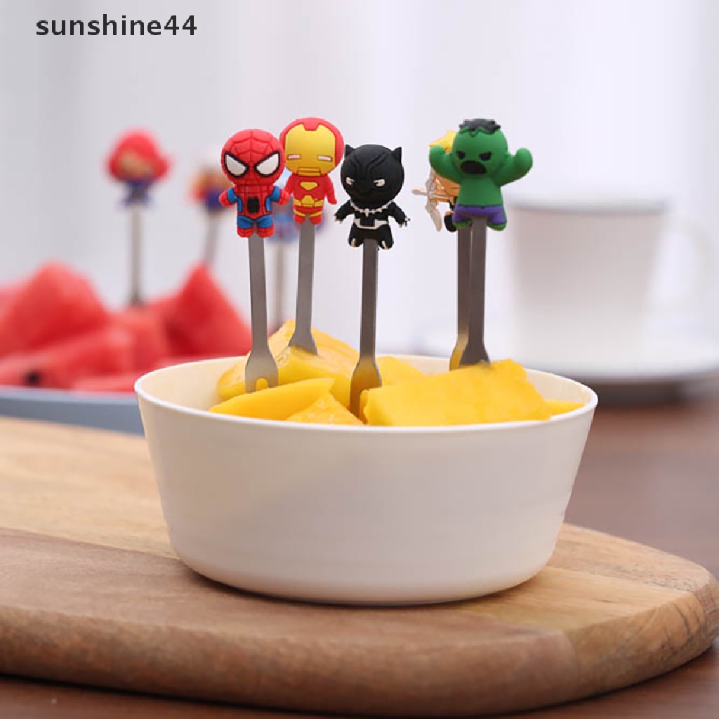 Sunshine 8PCS / Set Garpu Buah Mini Bahan Stainless Steel Bentuk Kartun Hero Untuk Pesta Anak