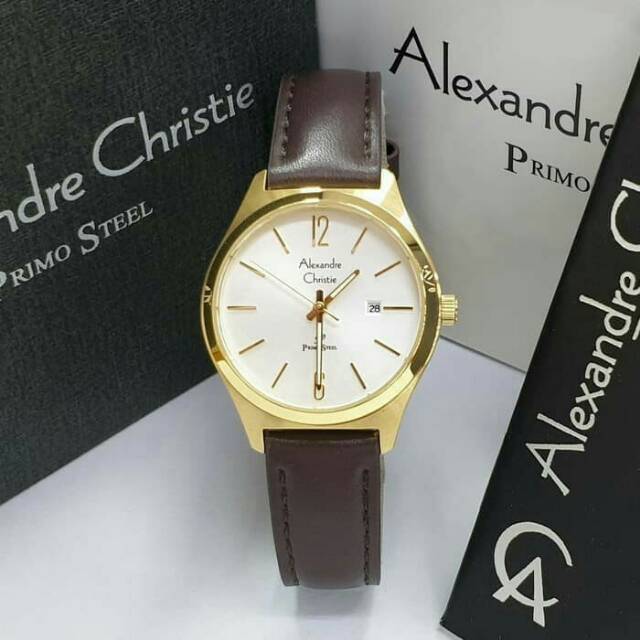 Jam Tangan Wanita Alexandre Christie Ac1009 Kulit Original Gold