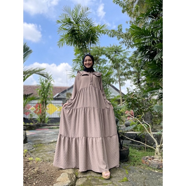 Gamis Jumbo long Dress Gamis Lebaran Idul fitri Gamis rubiah Crincle kerah korea Gamis rubiah Umpak-Frapucino