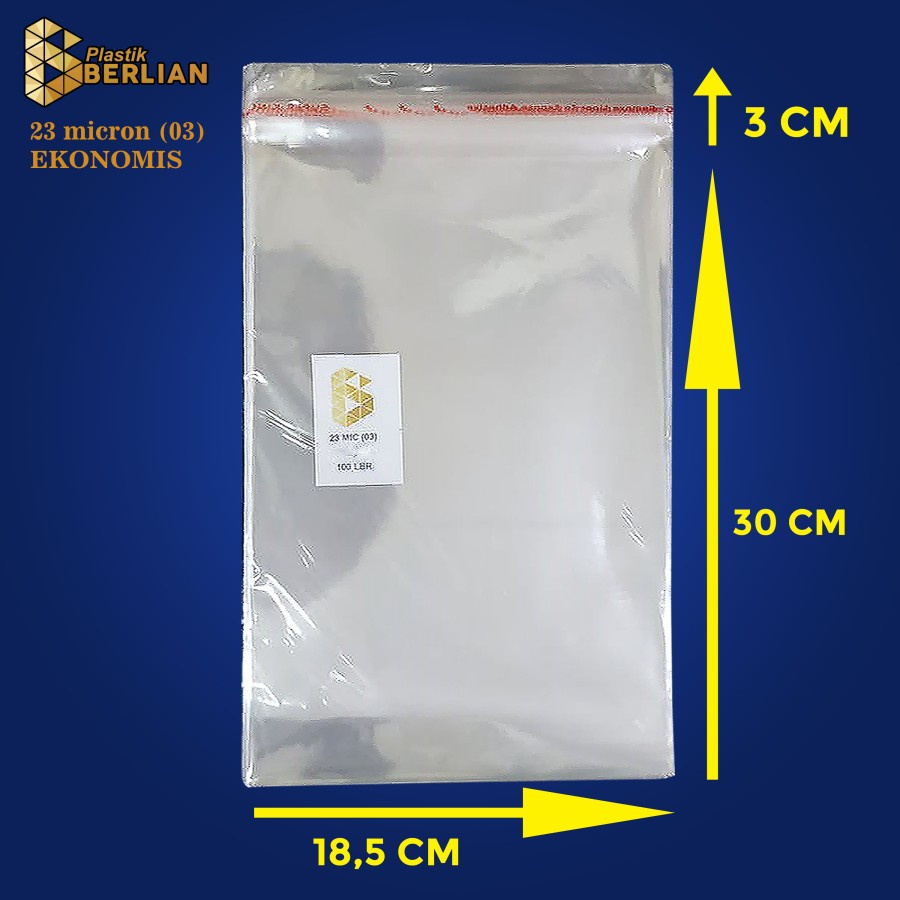 

18,5 x 30 cm Plastik OPP EKONOMIS 23micron (100 lbr) (lem/seal)
