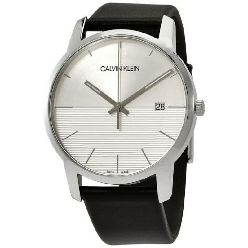 Calvin Klein City K2G2G1CD Men Silver Dial Black Leather Strap