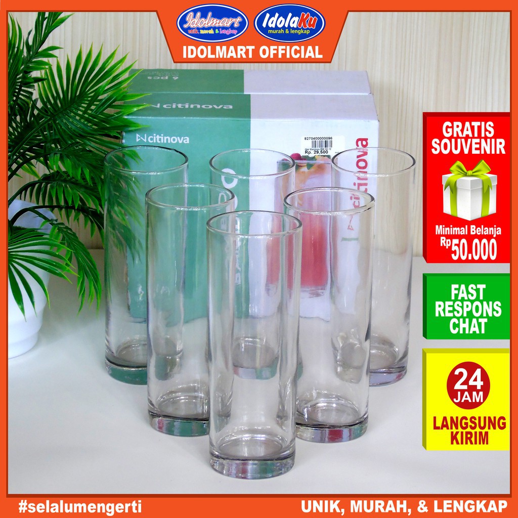 IDOLAKU Citinova Gelas Bamboo isi 6PCS /  Gelas set isi 6 / gelas kado/ gelas kaca set citinova