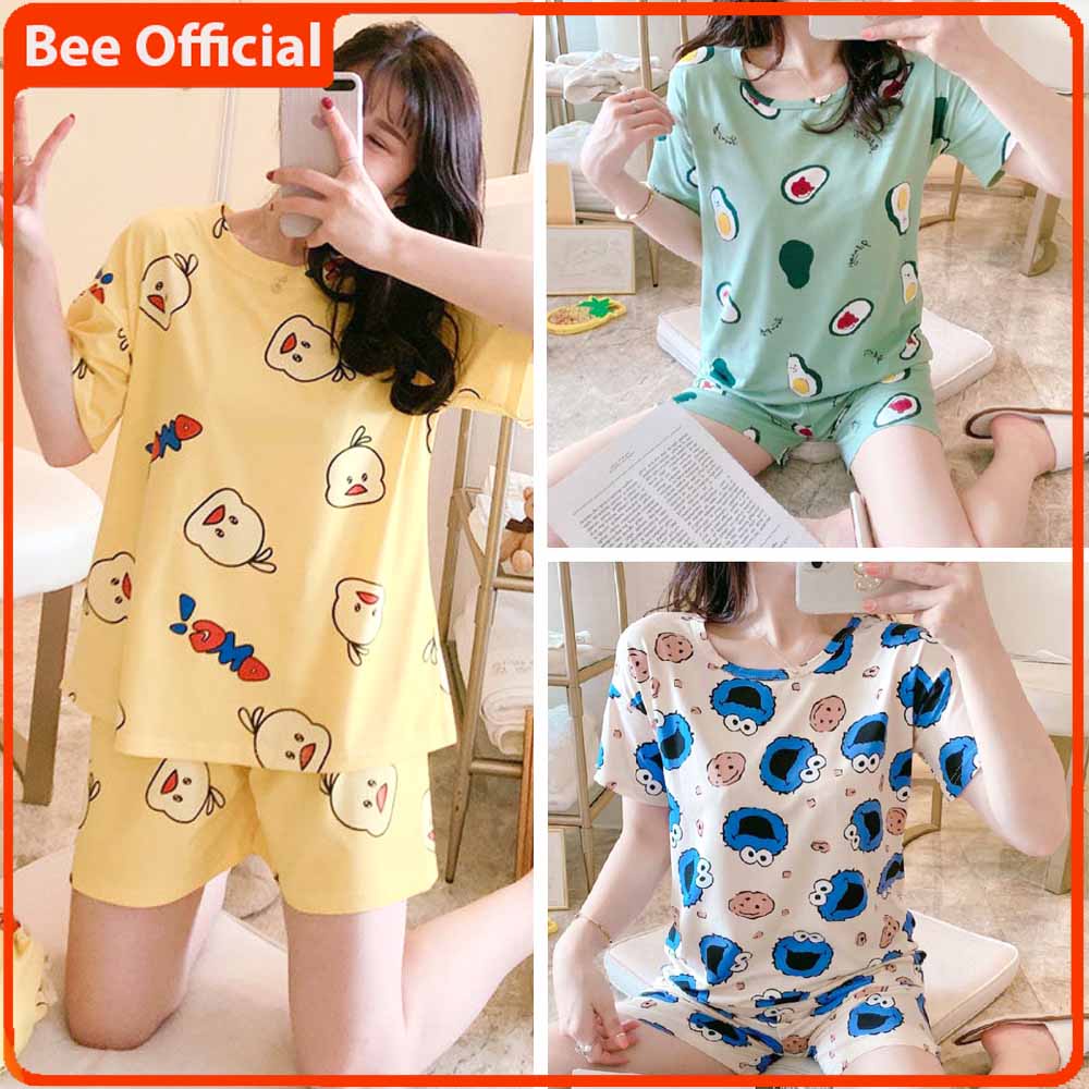 BEE - Pakaian Wanita / Baju Tidur Wanita Lengan Pendek / Piyama Import Motif Kartun