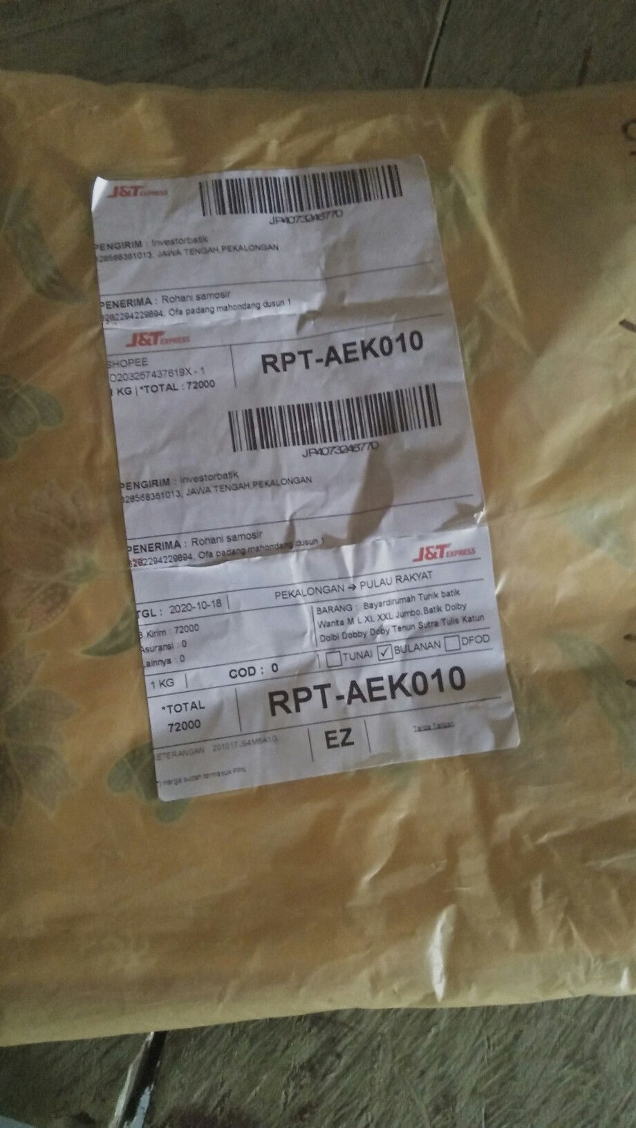 #bayardirumah Tunik Batik Wanita M L Xl Xxl Jumbo