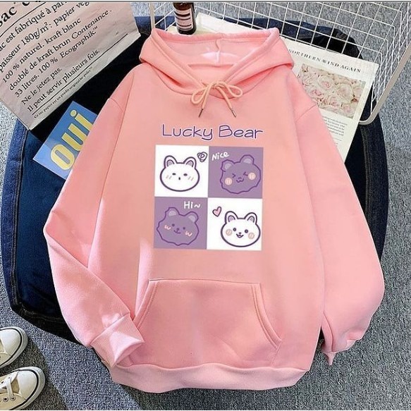 Sweater  Anak Hoodie Perempuan LUCKY BEAR Usia 5,6,7,8,9,10,11,12,13