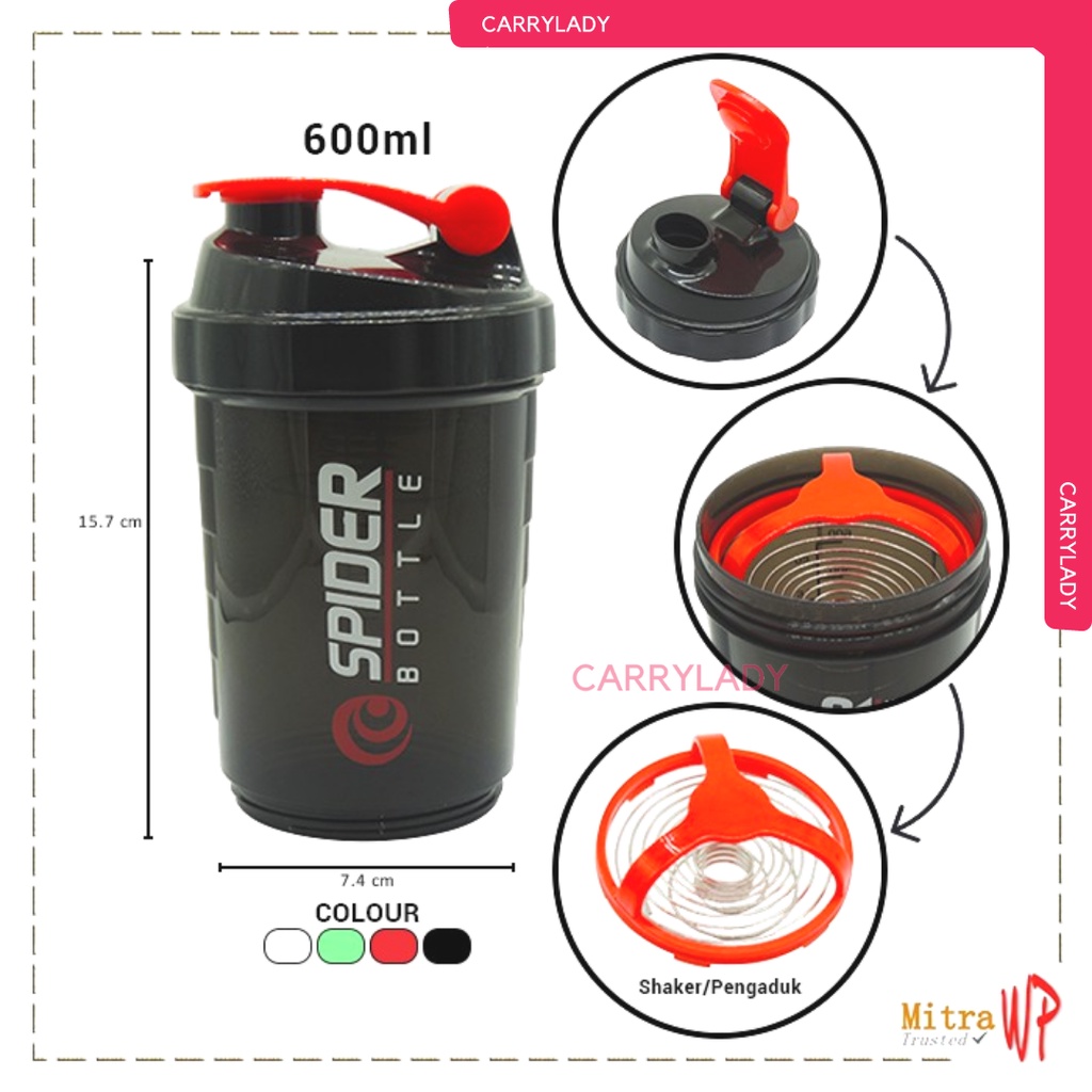 Botol Minum Shaker - Spider Bottle Shaker 500ml BPA FREE ANTI BOCOR