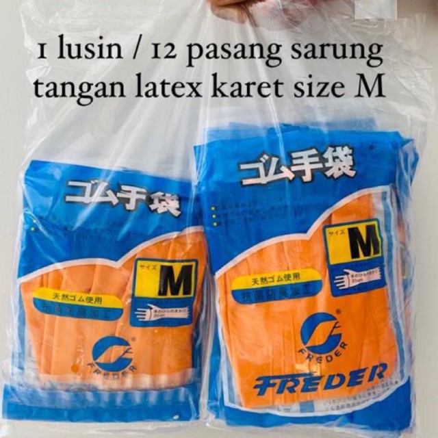 1 LUSIN Sarung Tangan Karet Latex Merk FREDER Size M L XL