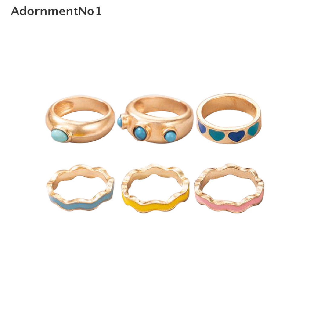 (AdornmentNo1) 6pcs / set Cincin Enamel Motif Bunga / Geometri / Geometri / Geometri / Geometri / Hollow Untuk Perhiasan Wanita / Hadiah