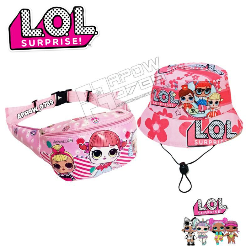 2IN1 Bucket Taly LoL waistbag anak perempuan topi LED