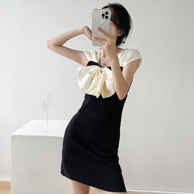 【Elegant】Korean Summer Prethoracic Bowknot Mini Dress 7489