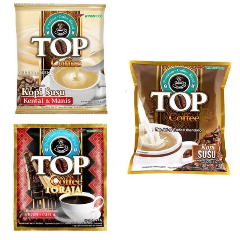 

TOP coffee kopi susu, kental manis, toraja 1 renteng (12 sch)